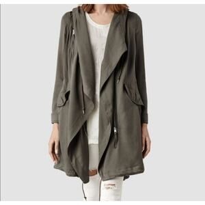All Saints Portere Draped Hooded Parka in Army Green 4